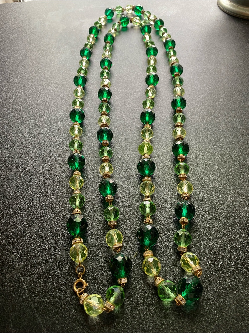 Vintage Two-Tone Green Faceted Crystal Bead Necklace - Unbranded